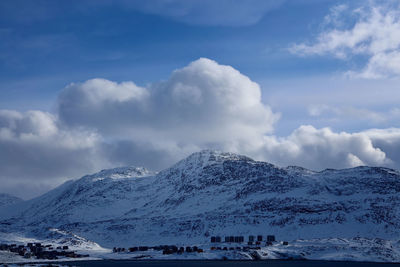 Scenic view of snowcapped mountains against sky