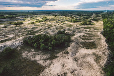 High angle view of land against sky