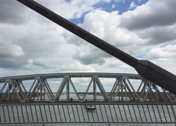 Low angle view of suspension bridge against sky