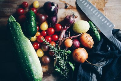 High angle view of fruits on table