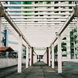 Covered sidewalk against building in city