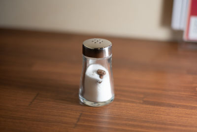 High angle view of coffee cup on table