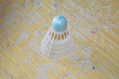 High angle view of ball on wooden table