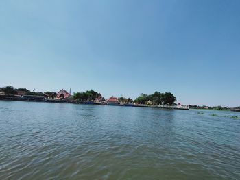 Scenic view of sea against clear blue sky