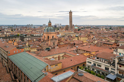 High angle view of townscape against sky in city