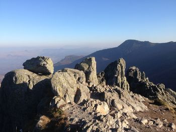 Scenic view of mountains against clear sky