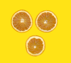 Close-up of lemon slice against yellow background