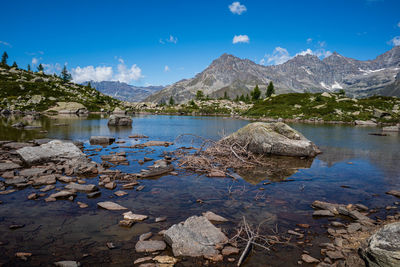 Scenic view of lake against blue sky