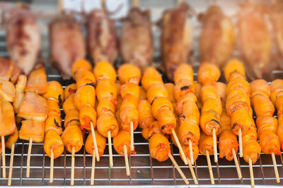 Close-up of vegetables on barbecue grill