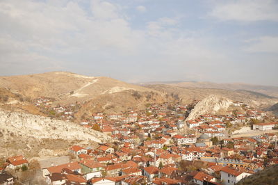 High angle view of townscape against sky