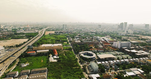 High angle view of street amidst buildings in city