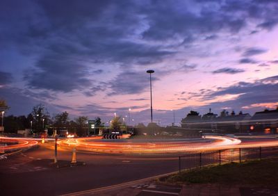 Light trails on road at night