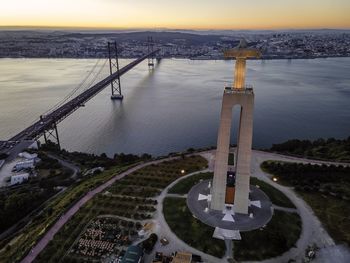 High angle view of bridge over river in city