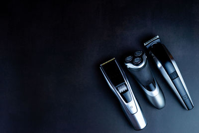 High angle view of pen on table against black background