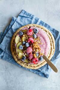 High angle view of breakfast served in bowl