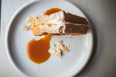 High angle view of breakfast served in plate