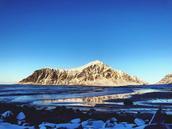 Scenic view of sea against clear blue sky