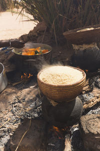 High angle view of food on table