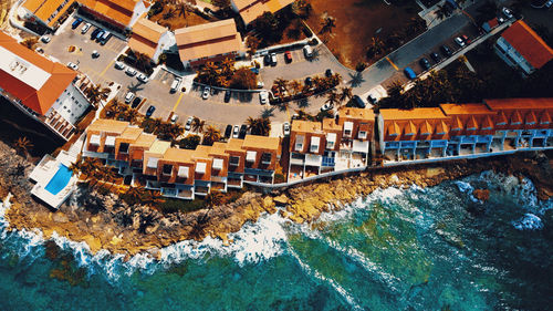 High angle view of buildings in city