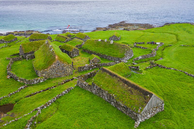 High angle view of land and sea