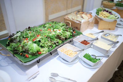 High angle view of food on table