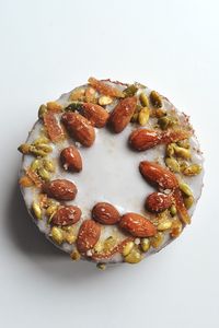 Close-up of sweet food on white background