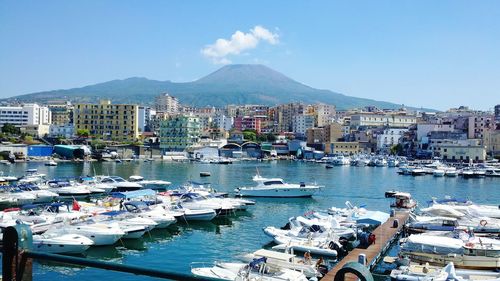 Boats moored at harbor