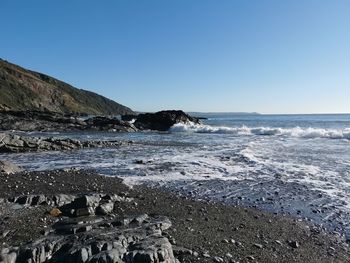 Scenic view of sea against clear sky