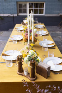 High angle view of place setting on table