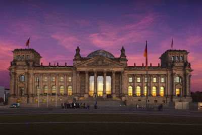 View of historic building at dusk