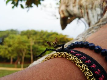 Close-up of male hand with wrist bands