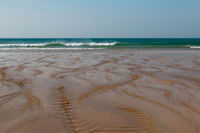 Scenic view of beach against clear sky