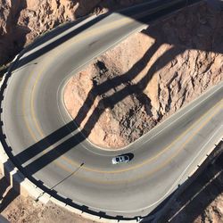 High angle view of car on country road