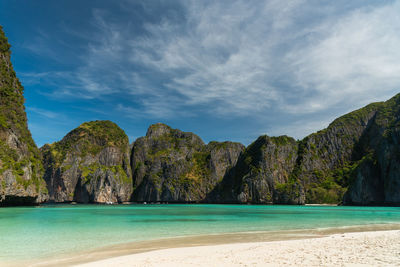 Maya bay at phi phi islands is a popular tour destination from krabi and phuket, thailand. 