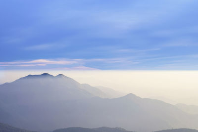 Scenic view of mountains against sky during sunset