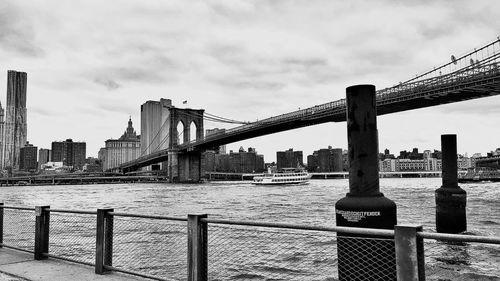 Suspension bridge over river