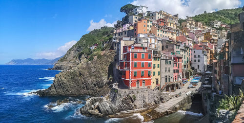 Ultra wide panorama of riomaggiore in cinque terre