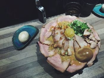 High angle view of food on table