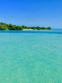 Scenic view of sea against clear blue sky