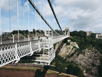 View of bridge and buildings against cloudy sky