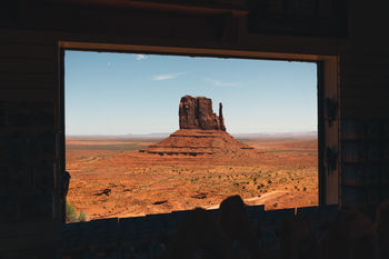 Rock formation seen through window