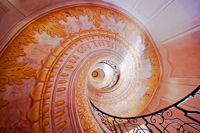 Low angle view of spiral staircase of building