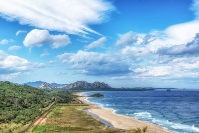 Scenic view of beach against sky