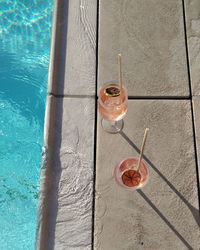 High angle view of drinking water in swimming pool