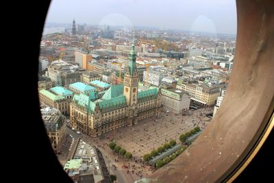 High angle view of cityscape against sky