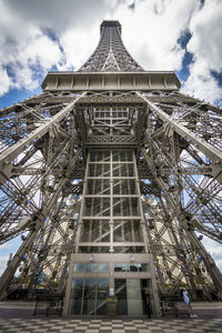 Low angle view of replica eiffel tower against sky
