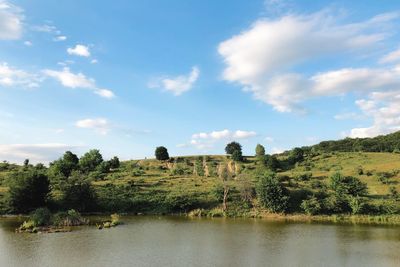 Scenic view of lake against sky