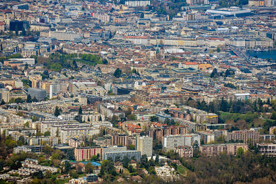 High angle view of buildings in city