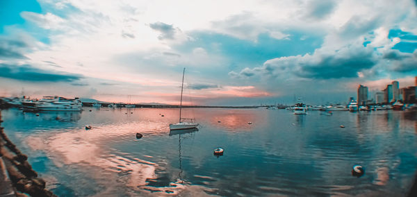 Scenic view of sea against sky at sunset