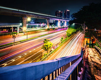 Light trails on road at night